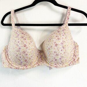 Victoria's Secret Lined Demi Padded Push Up Bra 40DD Purple Floral Sexy Intimate